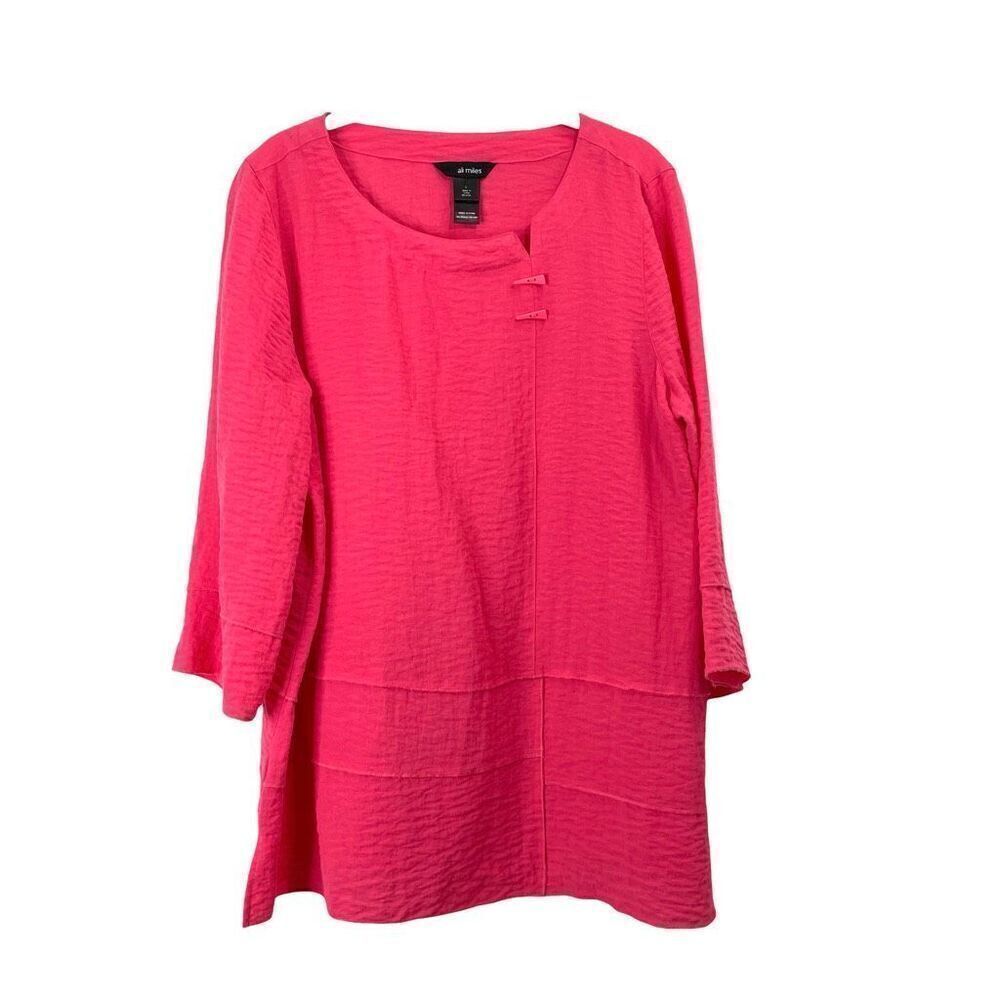 Ali Miles textured 3/4 sleeve tunic top blouse Size L magenta pink lagenlook boh